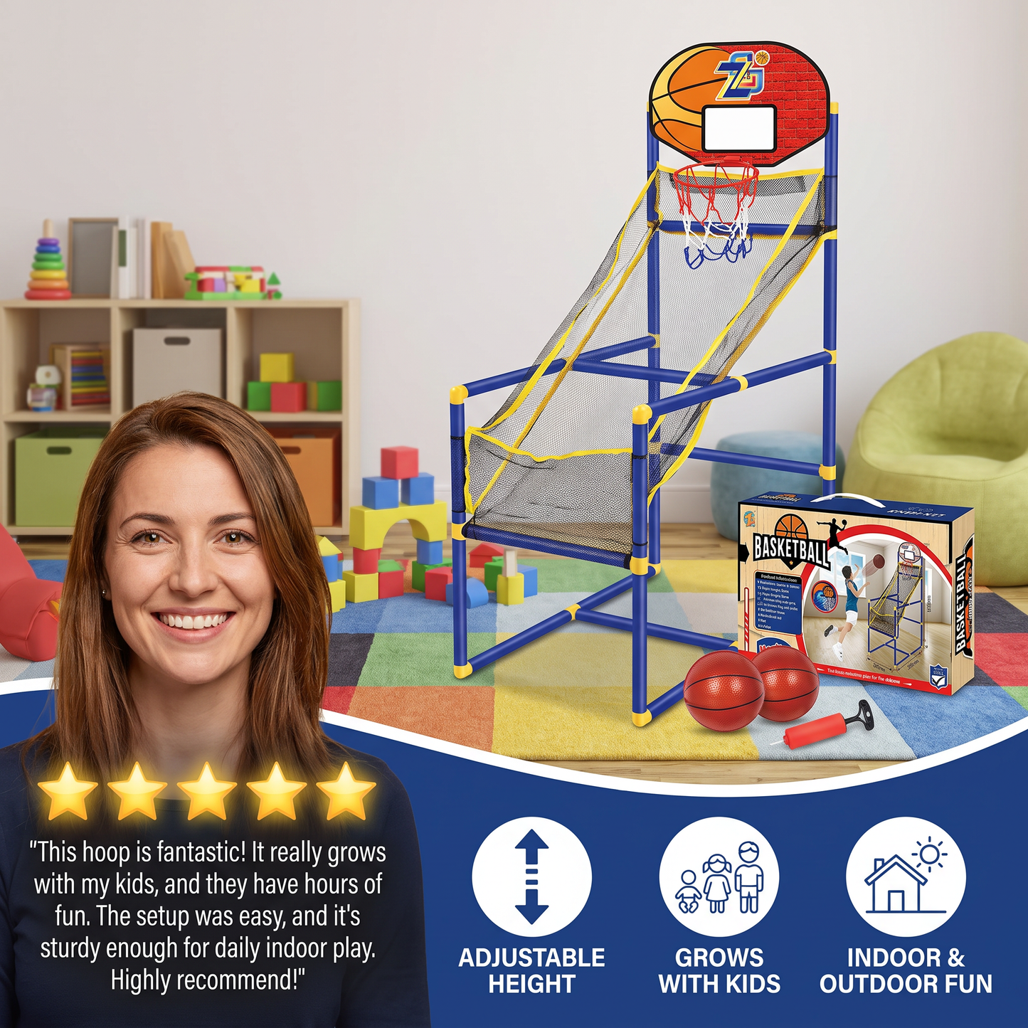 Adjustable Kids Basketball Hoop Set - That Grows With Your Kids