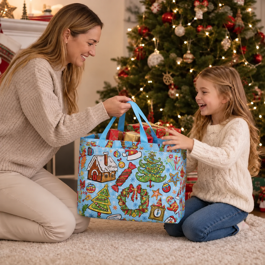 Reusable Christmas Gift Bags with Handles – Assorted Holiday Designs