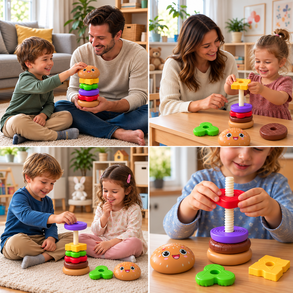 Interactive Rotating Burger Stacking Puzzle