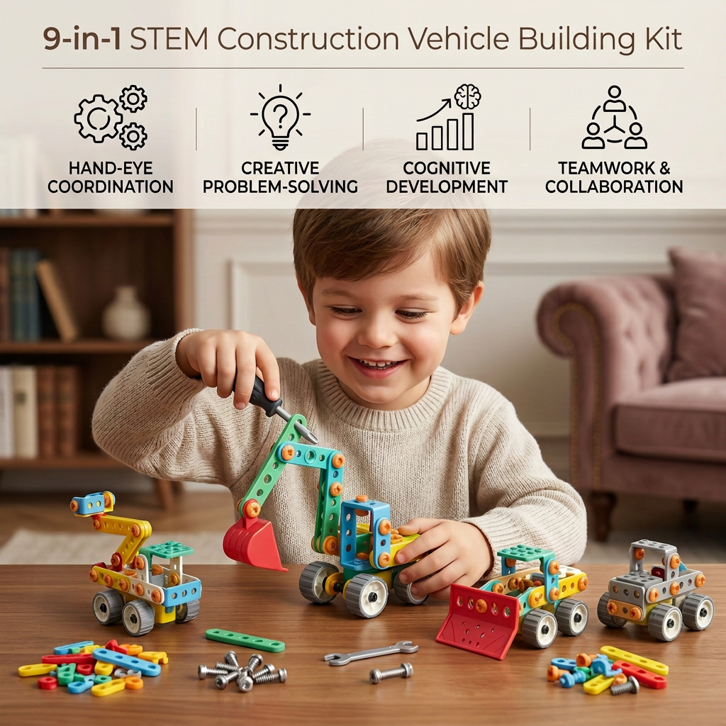 9-in-1 STEM Construction Vehicle Building Kit