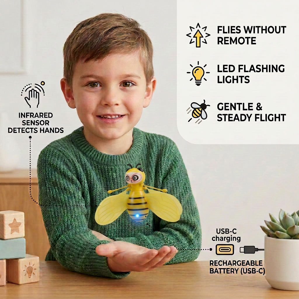 Hand-Controlled Flying Bee Toy with Motion Sensor and LED Lights