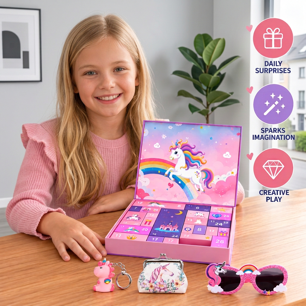 24-Day Unicorn Advent Calendar with Hair Accessories, Stickers & Surprise Gifts