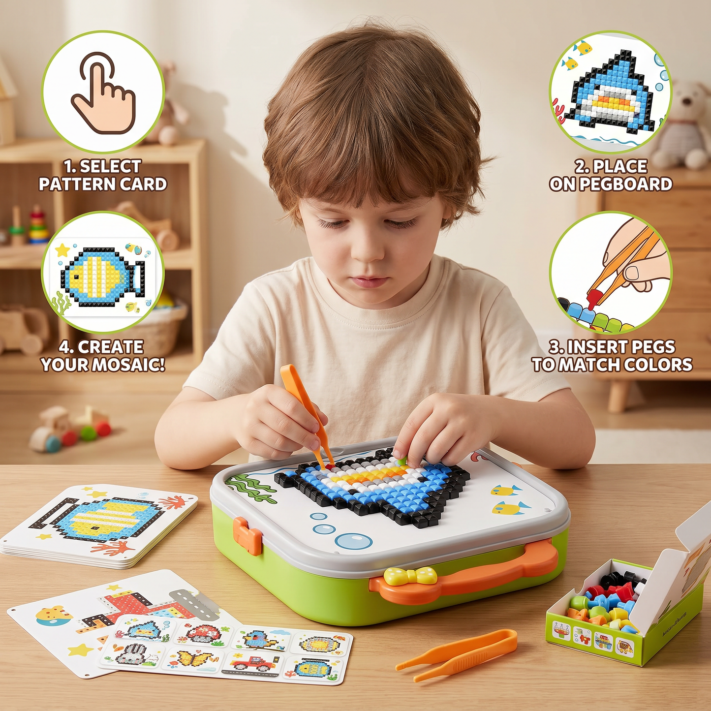 Kids Montessori Mushroom Pegboard Mosaic Puzzle Set