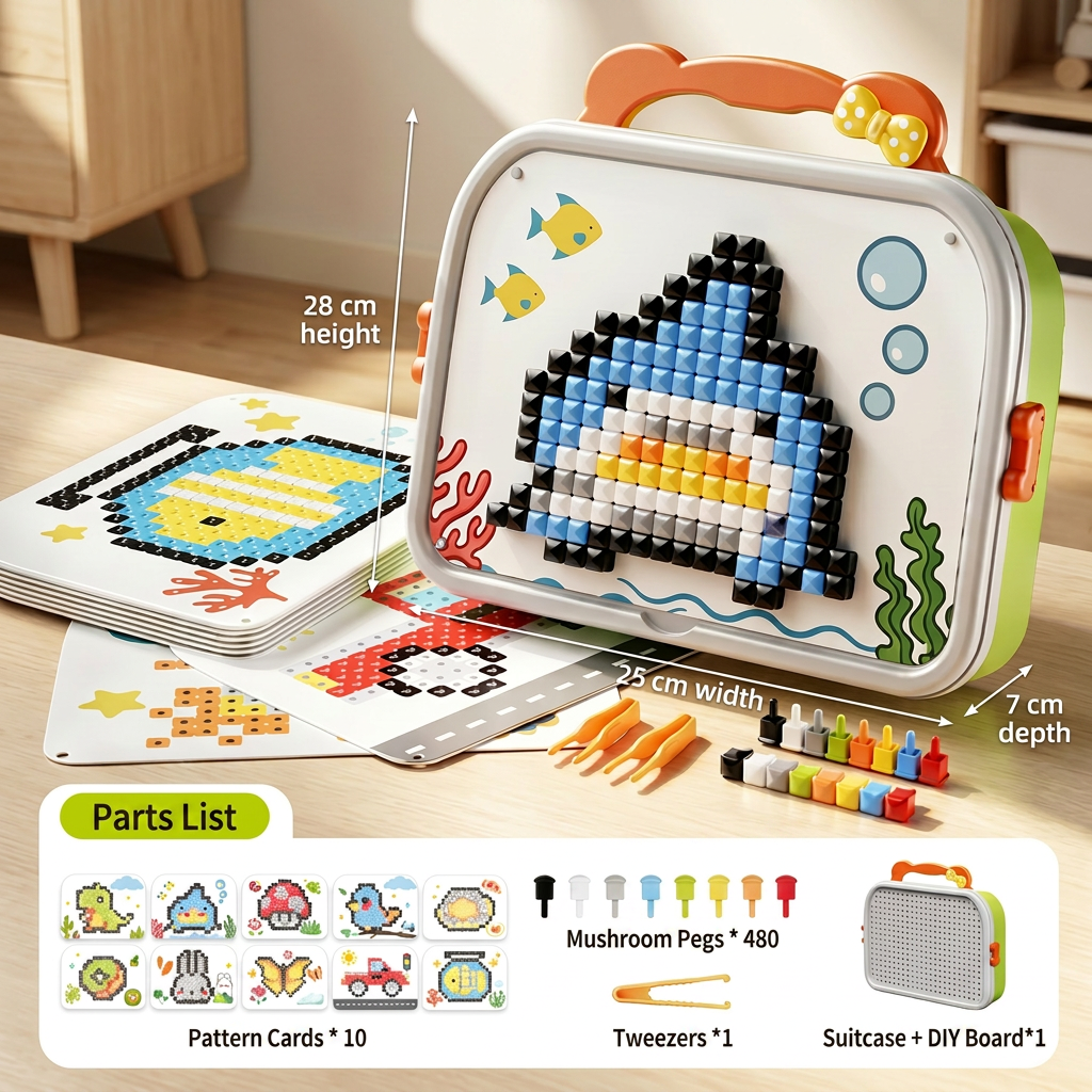 Kids Montessori Mushroom Pegboard Mosaic Puzzle Set