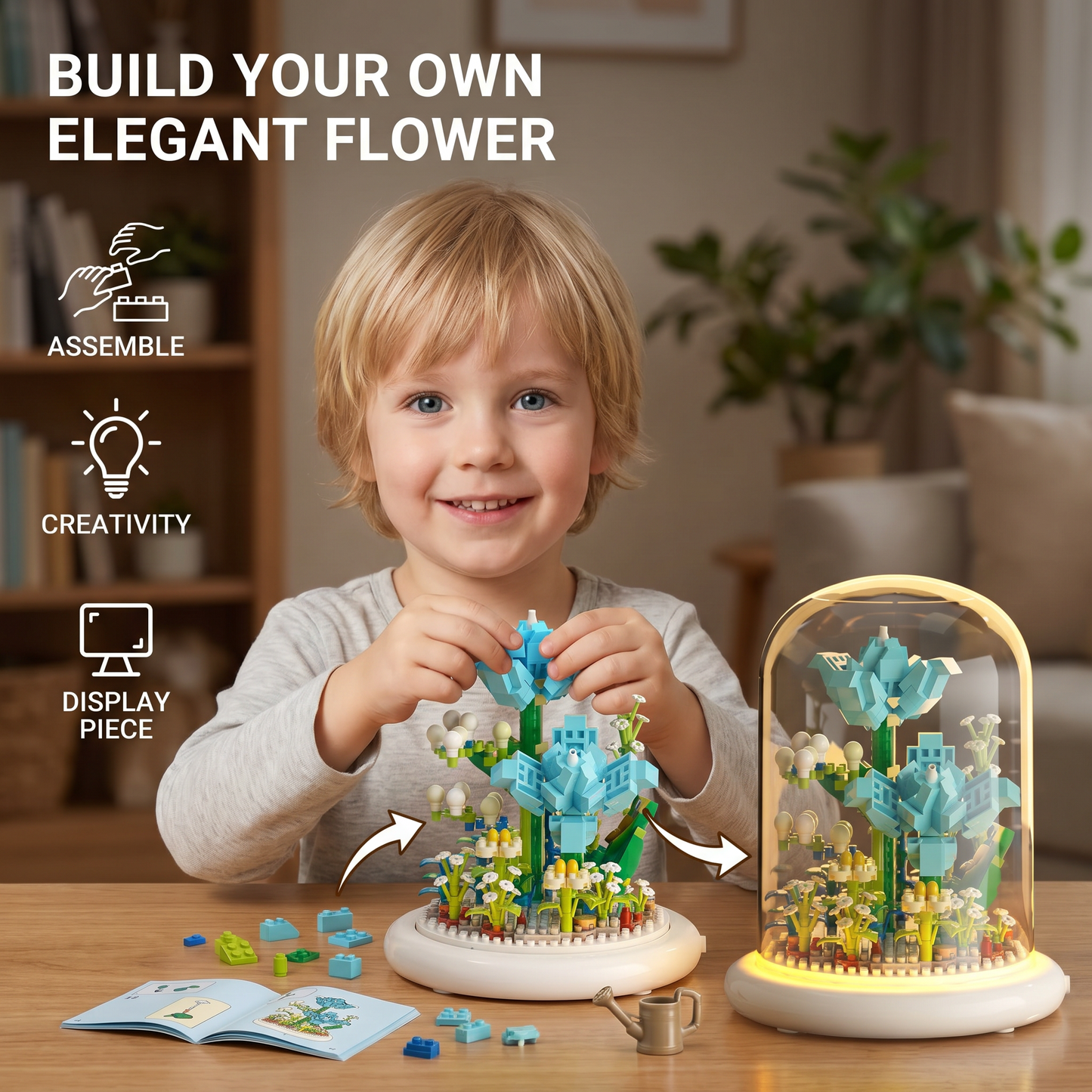 Elegant Building Block Flower in a Glass