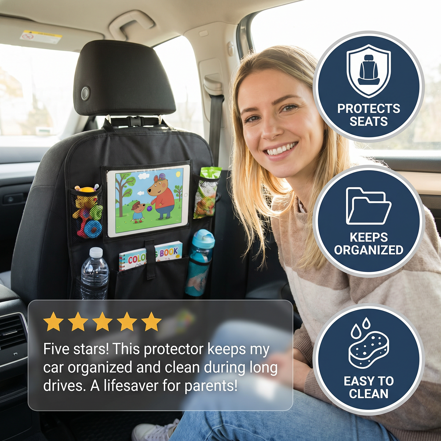 Car Seat Protector and Organizer for Children