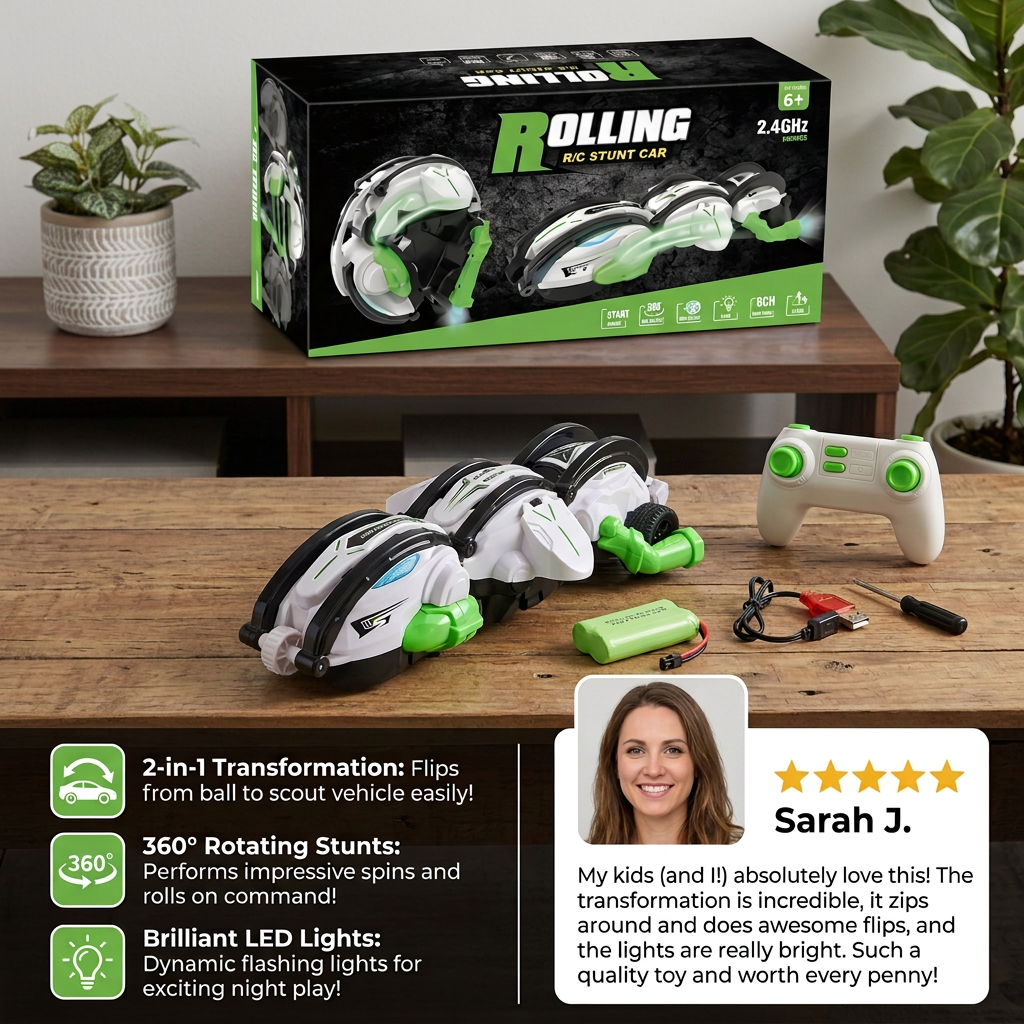 2-in-1 Remote Control Transforming Stunt Car with 360° Rotation & LED Lights