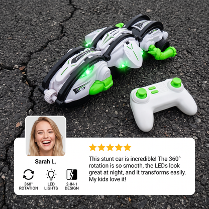 2-in-1 Remote Control Transforming Stunt Car with 360° Rotation & LED Lights
