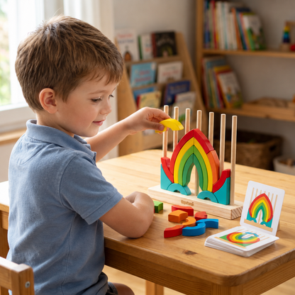 Montessori Wooden Rainbow Stacking & Matching Puzzle