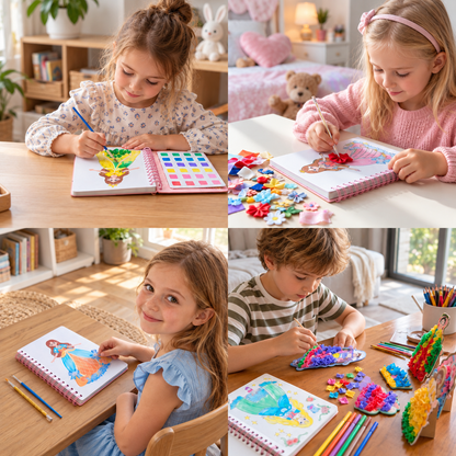 4-in-1 Fairy Princess Diamond Painting, Poke-In, Embroidery & Watercolor Art Kit for Kids