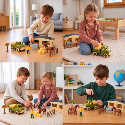 DIY Take-Apart Farm Truck & Horse Stable Play Set for Kids