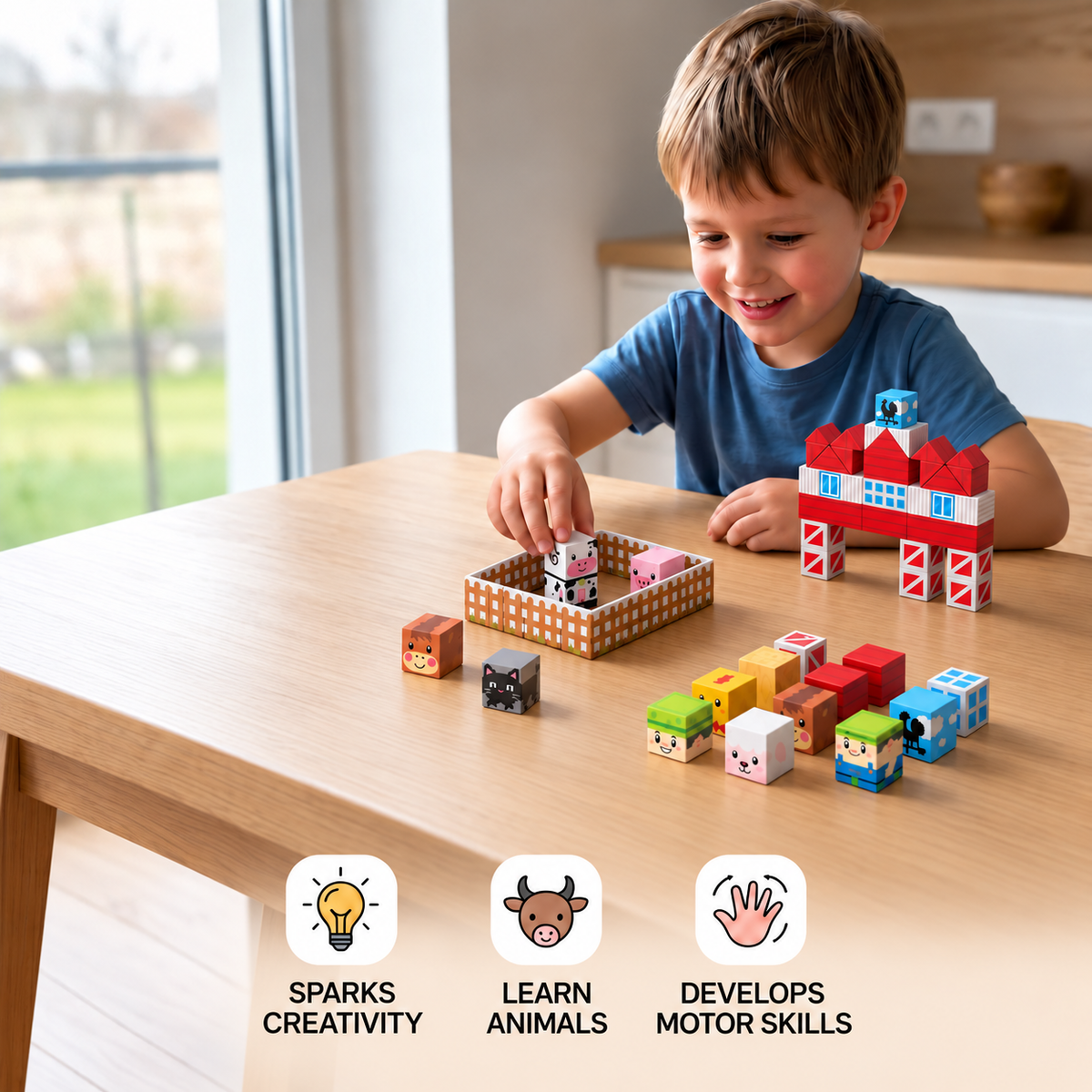 Farm Story Magnetic Building Blocks Travel Playset with Animals & Barn
