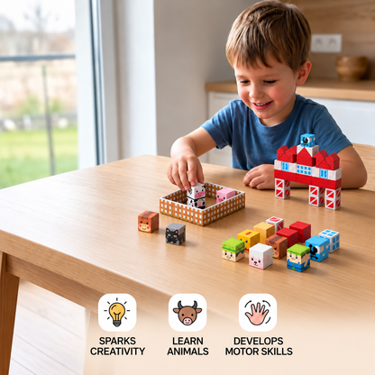 Farm Story Magnetic Building Blocks Travel Playset with Animals & Barn