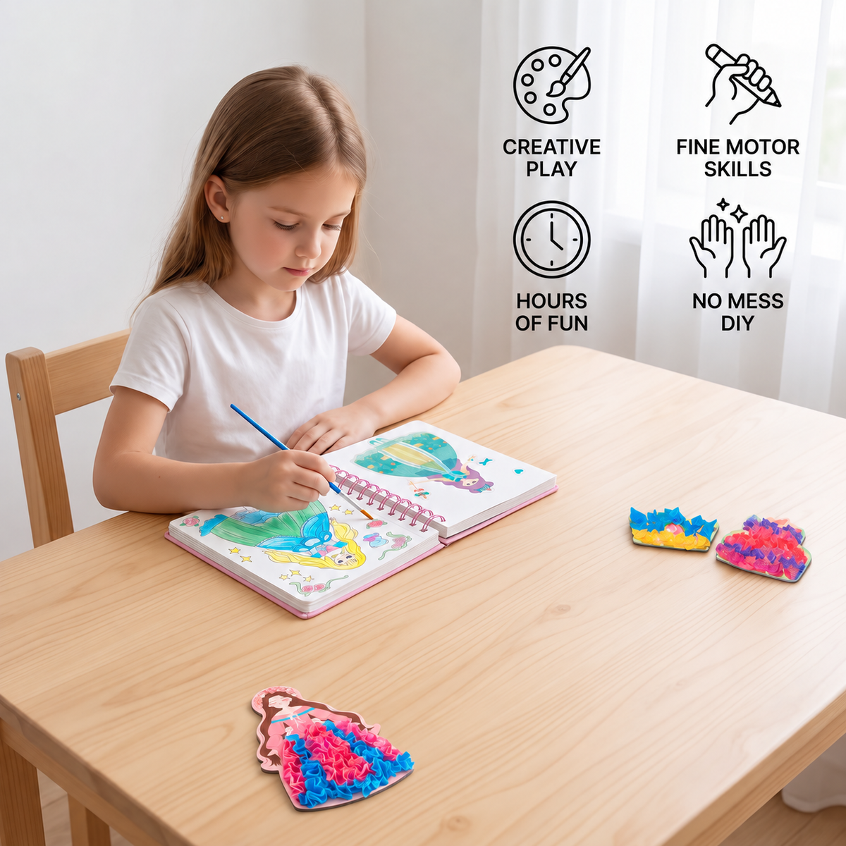 4-in-1 Fairy Princess Diamond Painting, Poke-In, Embroidery & Watercolor Art Kit for Kids