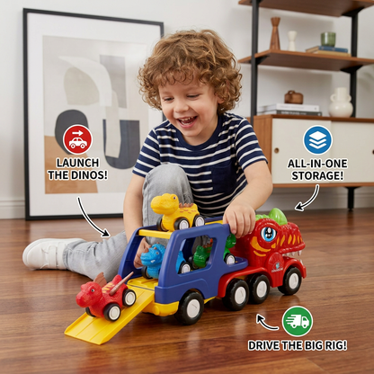 Dinosaur Transport Truck Toy Set with Mini Dino Cars