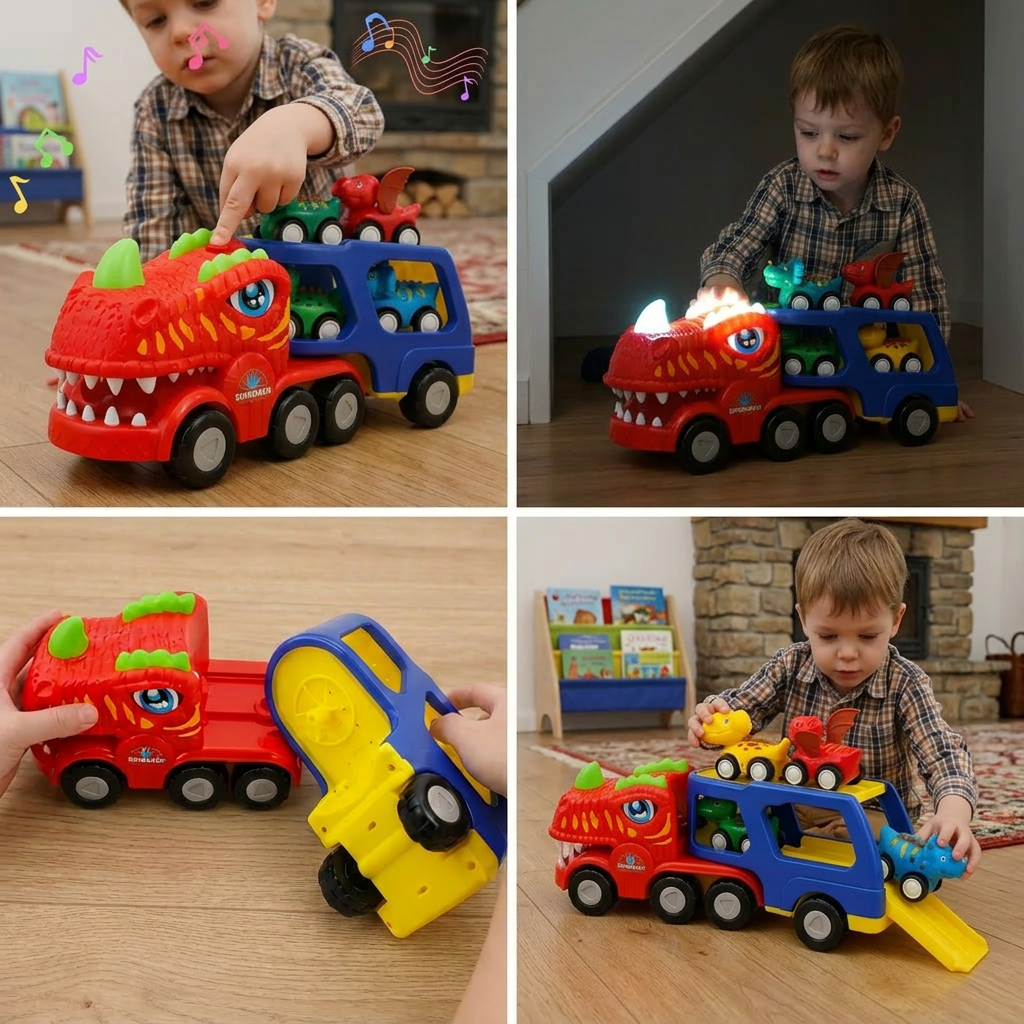 Dinosaur Transport Truck Toy Set with Mini Dino Cars