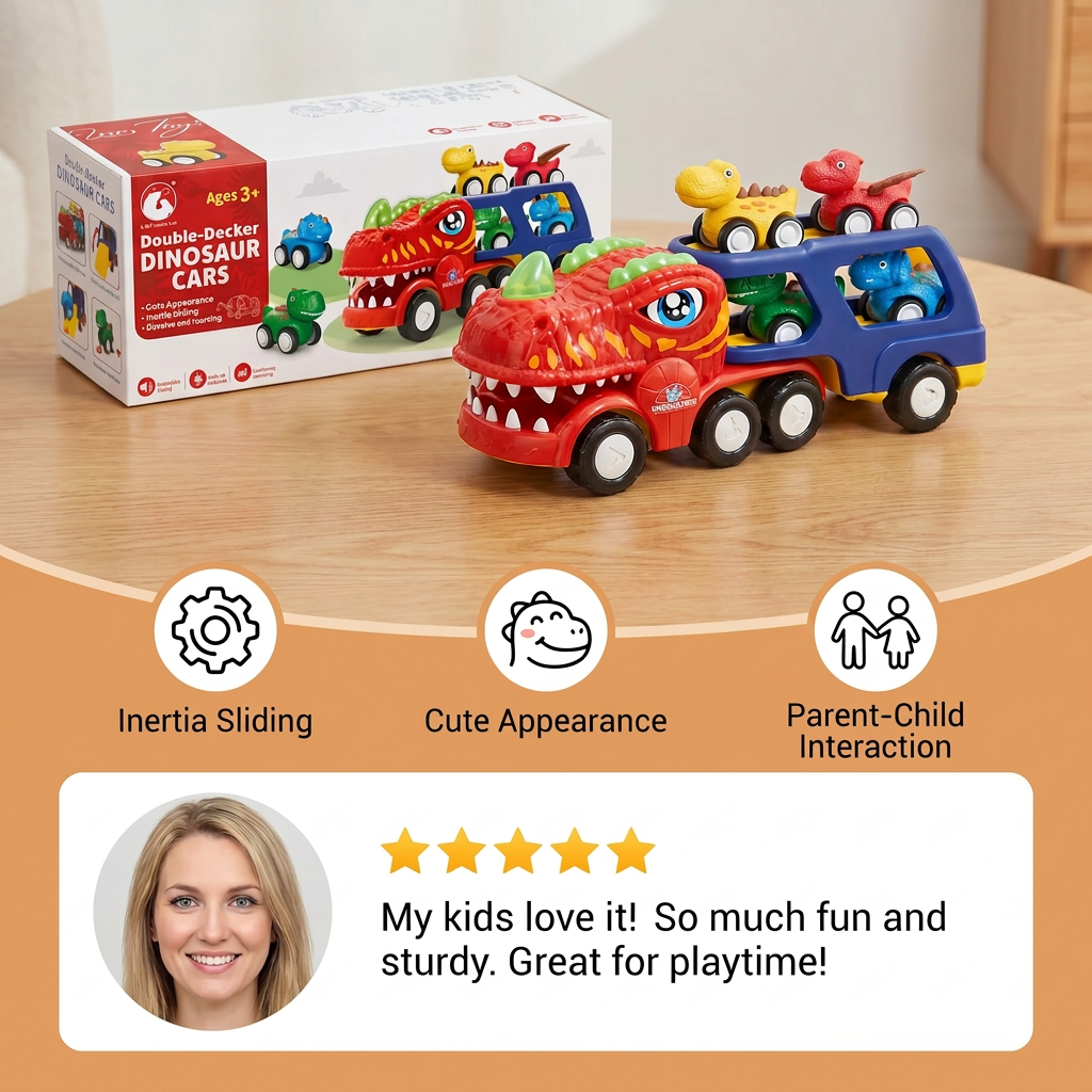 Dinosaur Transport Truck Toy Set with Mini Dino Cars