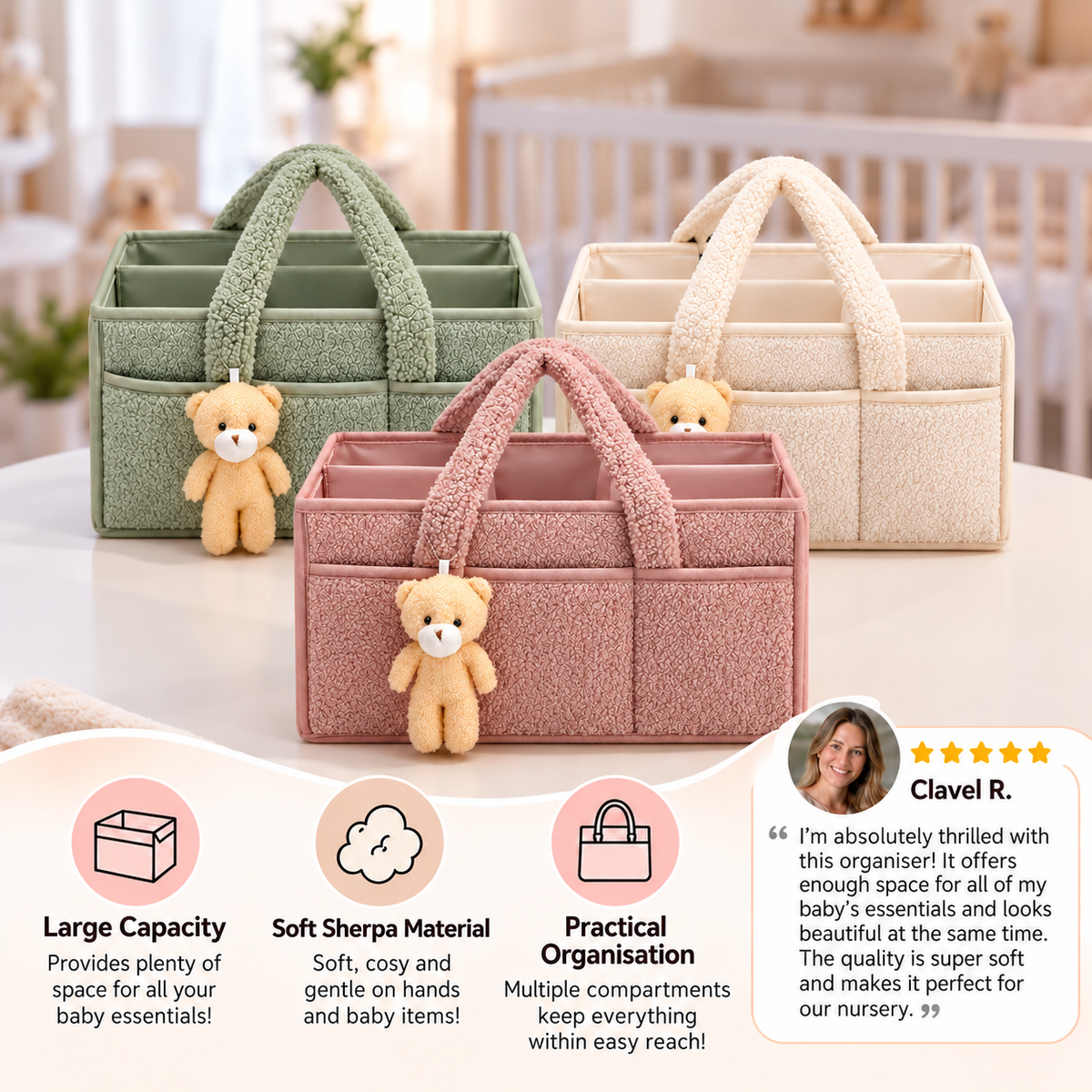Plush Sherpa Baby Diaper Caddy – Storage Basket for Nursery & Changing Table