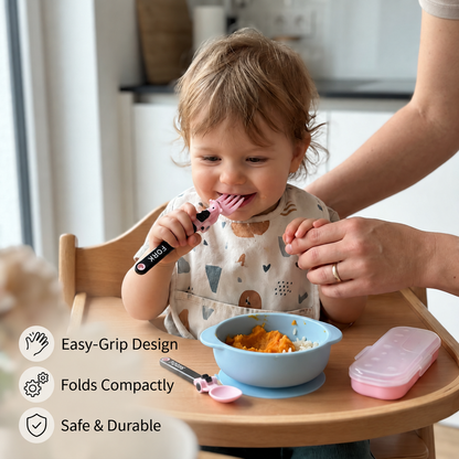 3-Piece Construction Vehicle Kids’ Utensil Set with Spoon, Fork & Travel Case