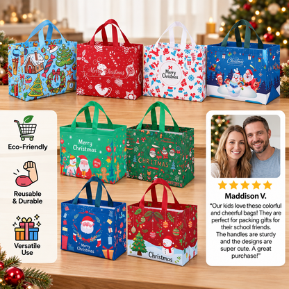 Reusable Christmas Gift Bags with Handles – Assorted Holiday Designs