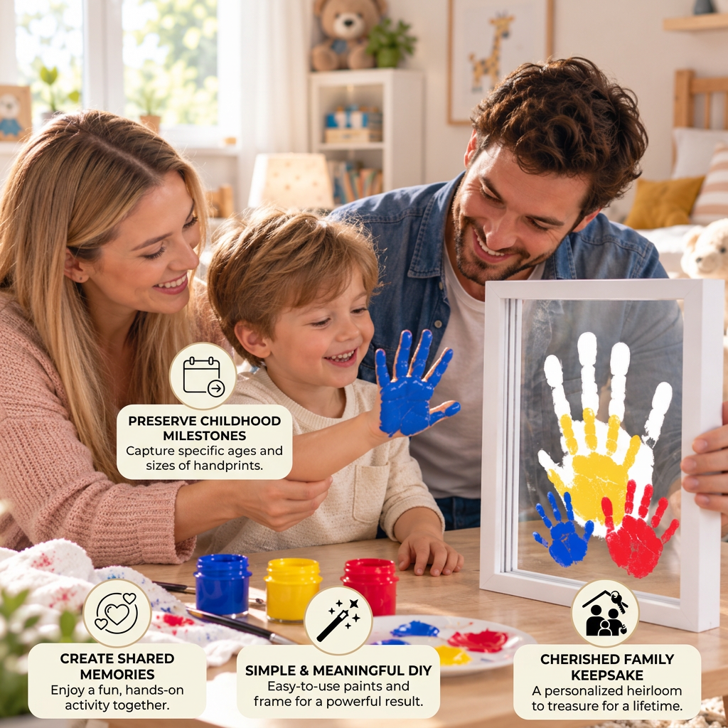 DIY Wooden Handprint Photo Frame Kit – Family Keepsake Set with Paints