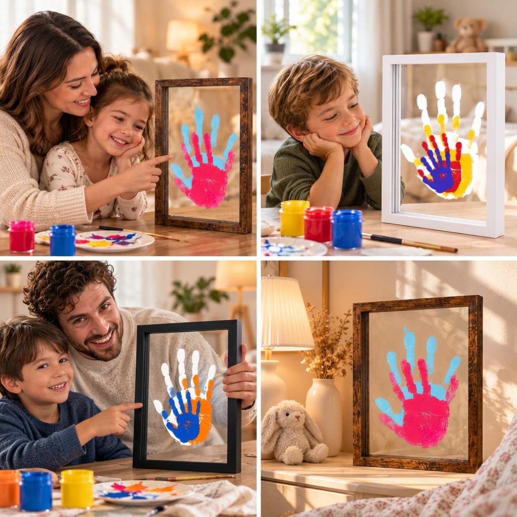 DIY Wooden Handprint Photo Frame Kit – Family Keepsake Set with Paints