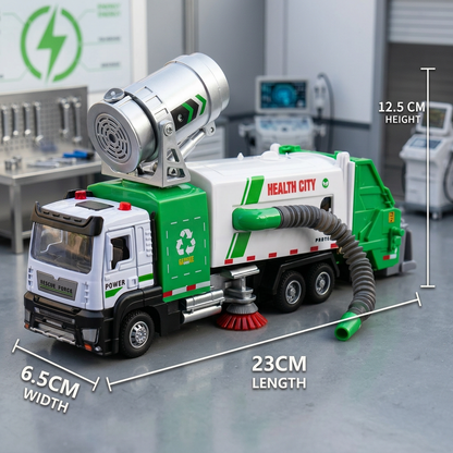 Die-Cast Street Sweeper Toy Truck with Vacuum Hose & Mist Spray