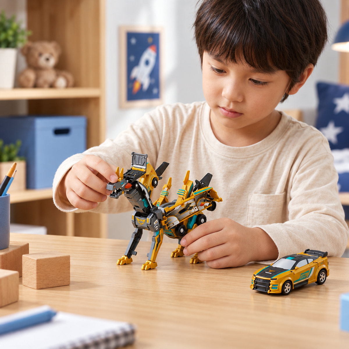 2-in-1 Magnetic Transforming Car & Dinosaur Toy with Automatic Collision Action