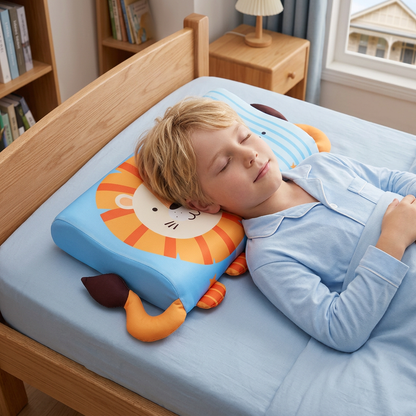 Calming Ergonomic Kids’ Pillow with Cartoon Animal Pillowcase