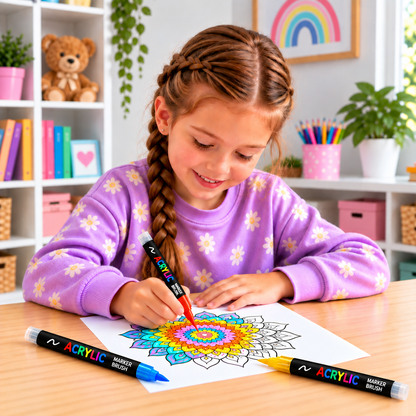 Dual-Tip Acrylic Paint Marker Set with Fine & Brush Tips
