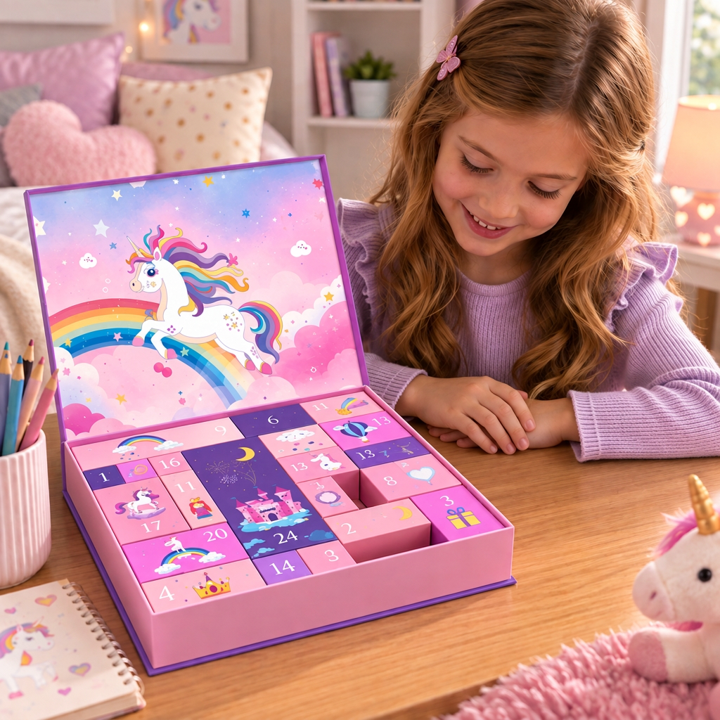 24-Day Unicorn Advent Calendar with Hair Accessories, Stickers & Surprise Gifts