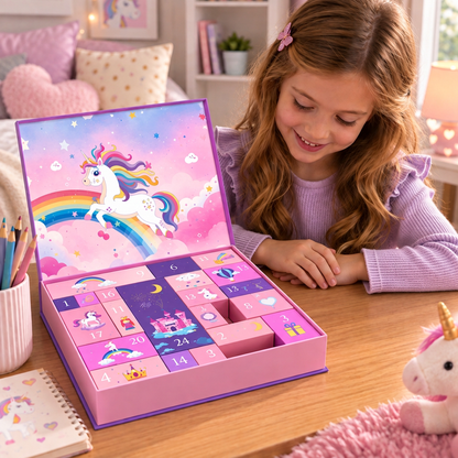 24-Day Unicorn Advent Calendar with Hair Accessories, Stickers & Surprise Gifts