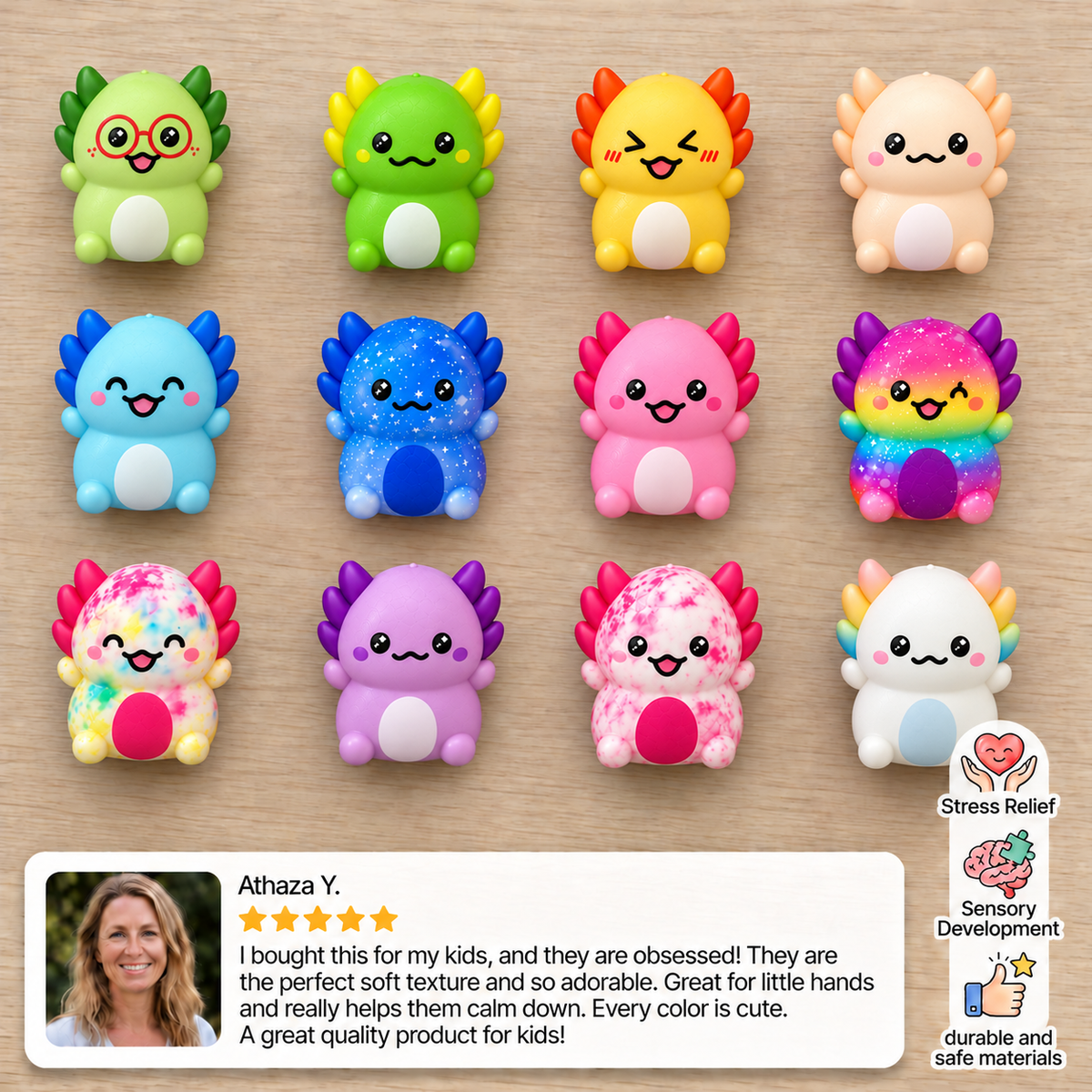 12-Pack Soft Axolotl Squishy Stress Relief Toys