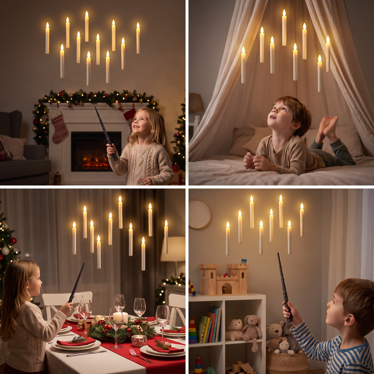 Magic Wand-Controlled Floating LED Candles with Hanging Hooks