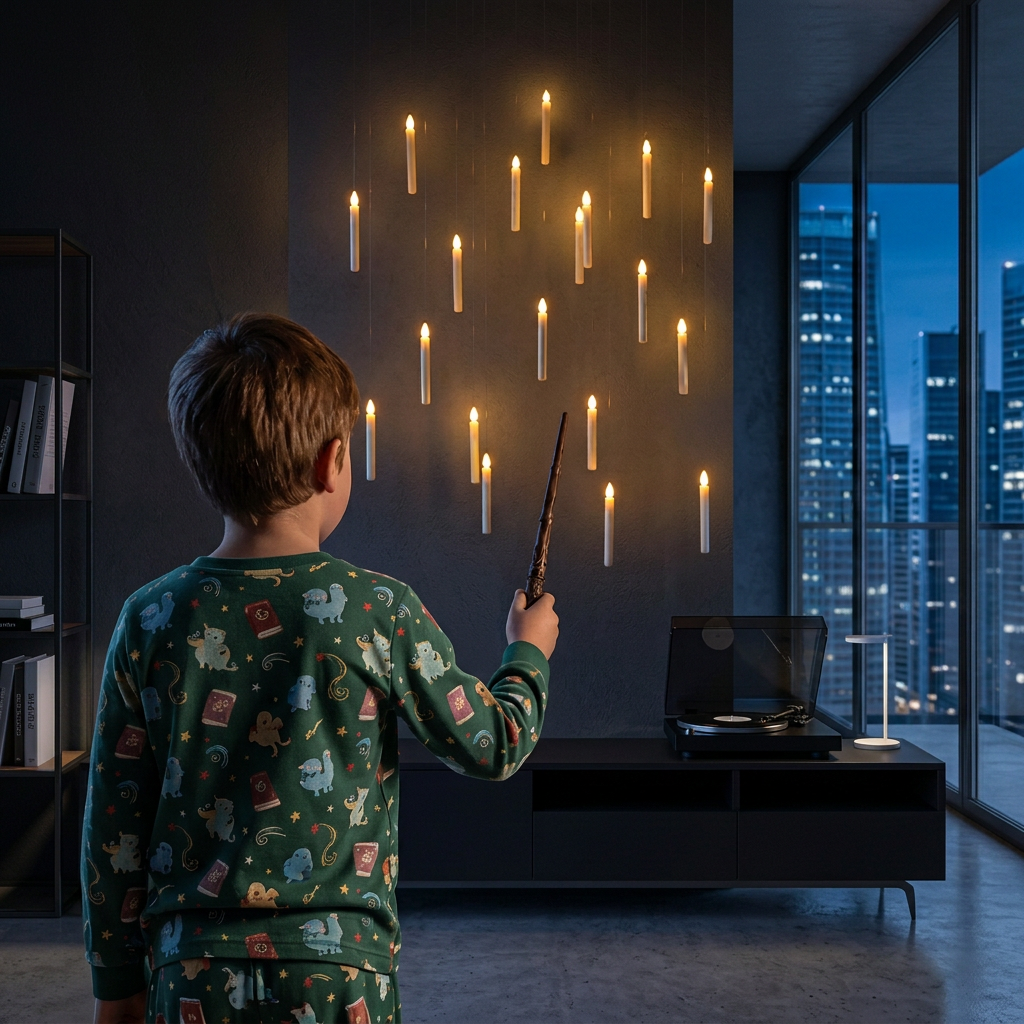 Magic Wand-Controlled Floating LED Candles with Hanging Hooks