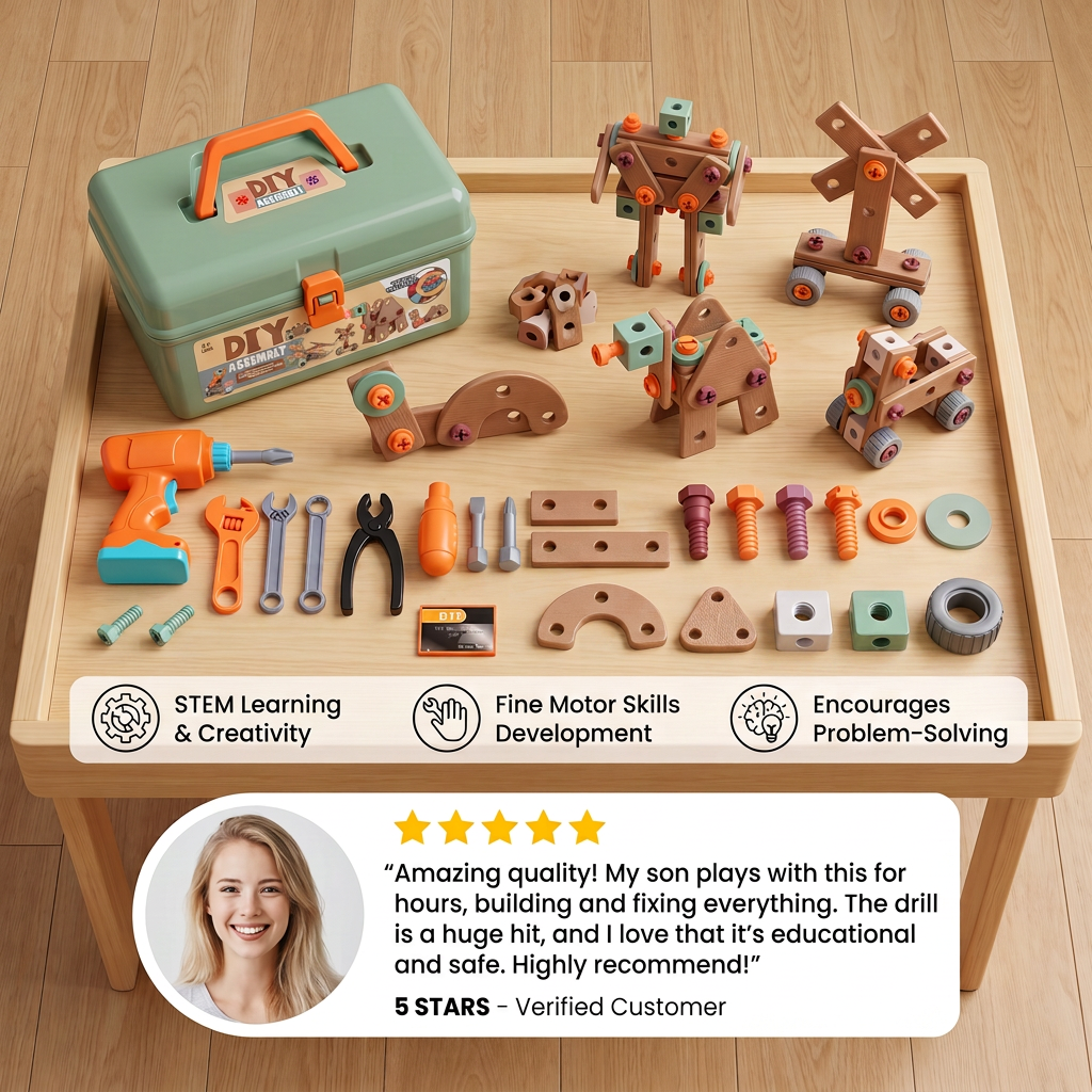 144-Piece Kids Tool Set with Drill & Toolbox – STEM Montessori Construction Kit