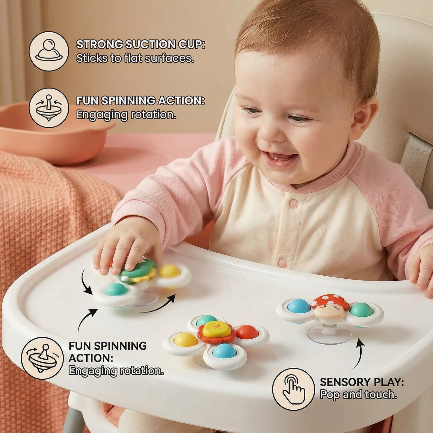 Cute suction cup toy for babies Set of 3