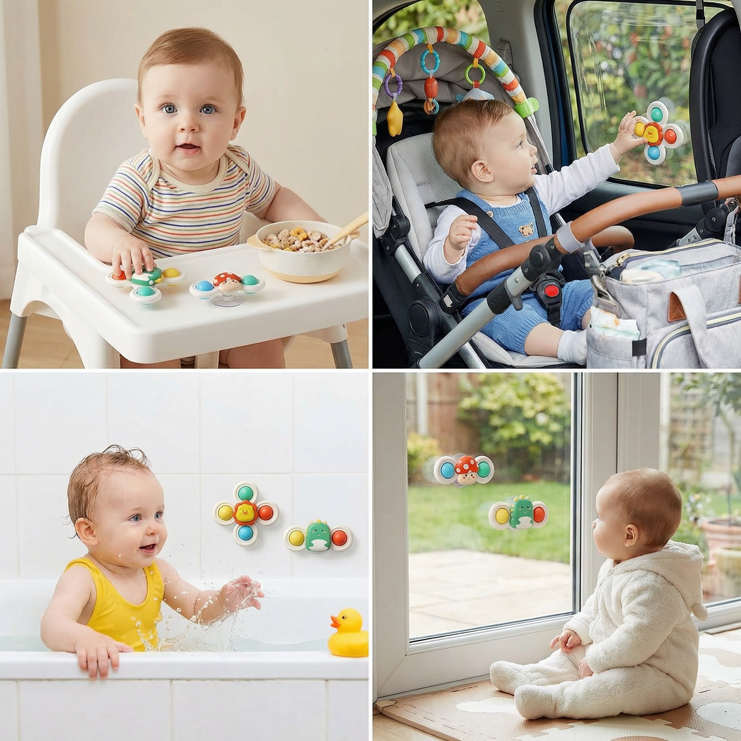 Cute suction cup toy for babies Set of 3