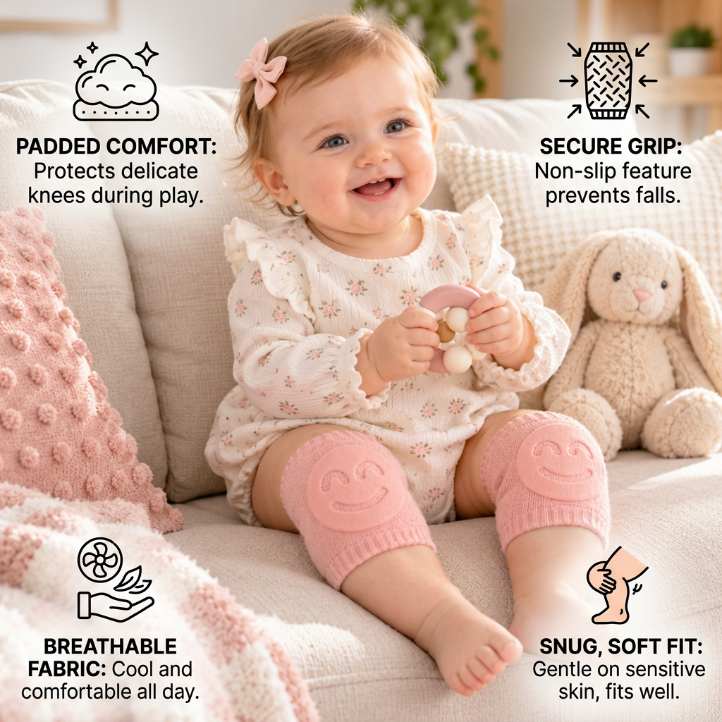Baby Crawling Knee Pads – Non-Slip Protection with Smiley Face Design