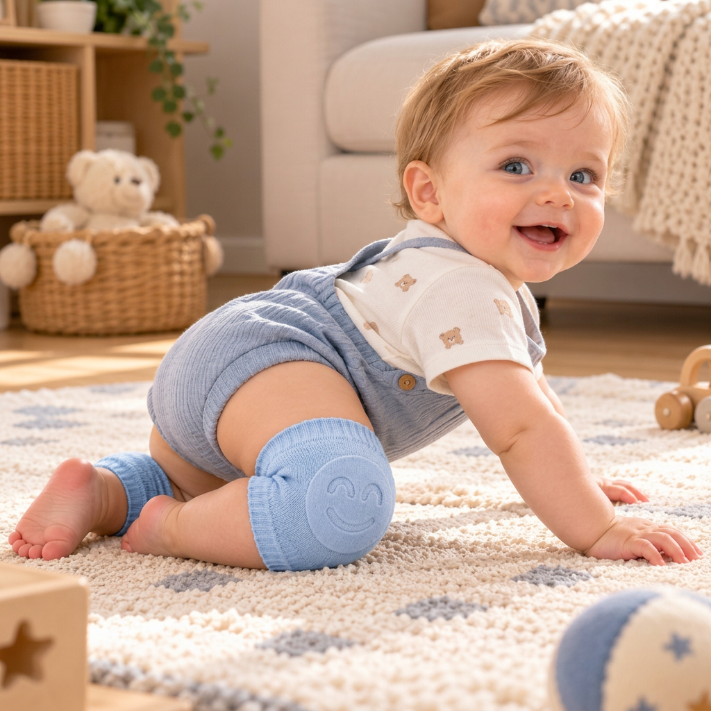 Baby Crawling Knee Pads – Non-Slip Protection with Smiley Face Design