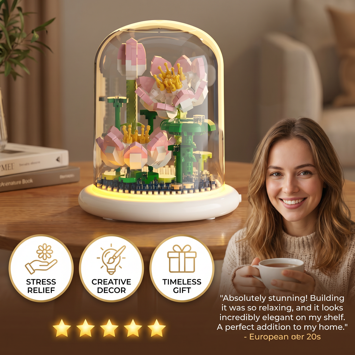 Elegant Building Block Flower in a Glass