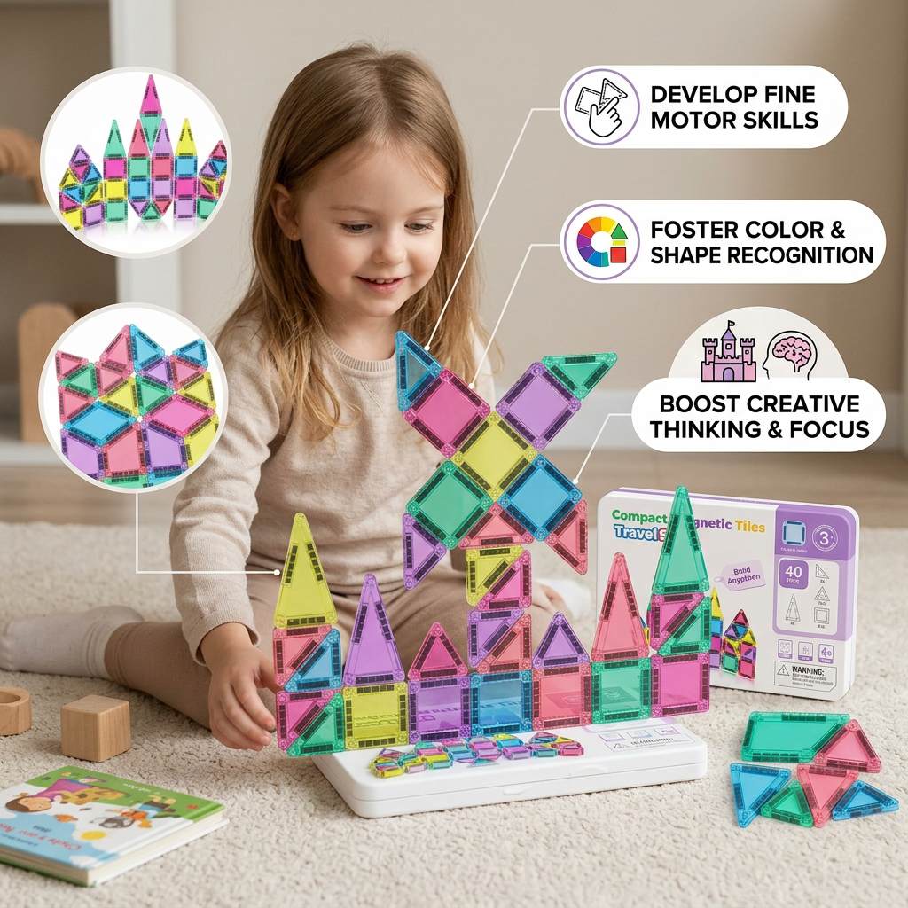 Compact Magnetic Tiles – 40-Piece Montessori Travel Set