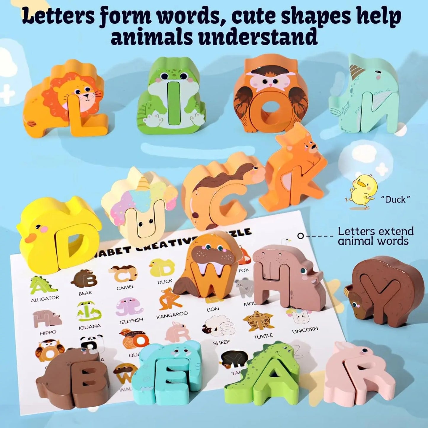 wooden animal alphabet puzzle - A to Z learning toy for kids