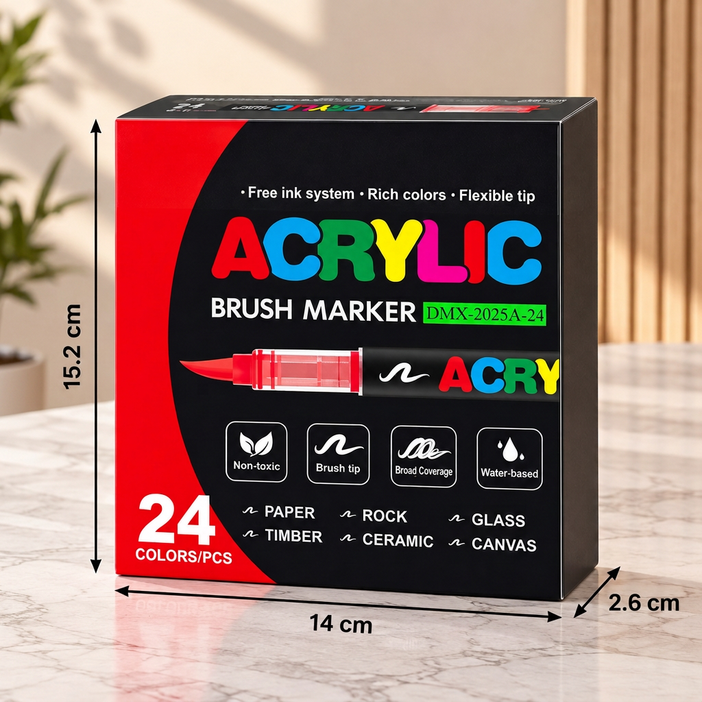 Dual-Tip Acrylic Paint Marker Set with Fine & Brush Tips