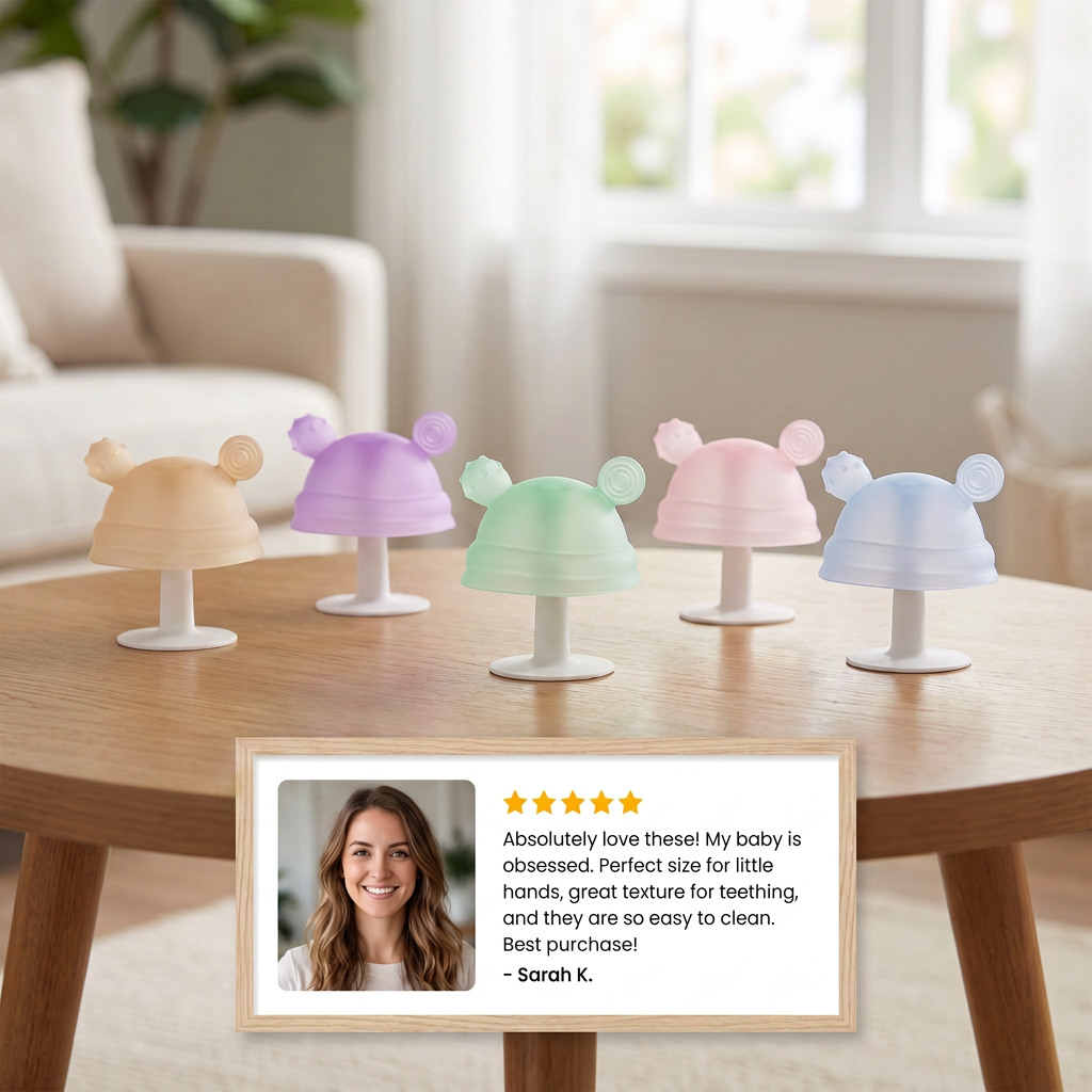 Baby Mushroom Silicone Teether for Tiny Hands