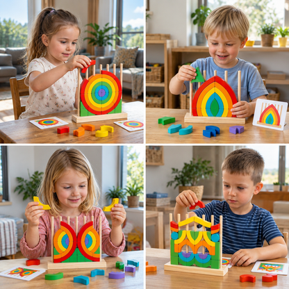 Montessori Wooden Rainbow Stacking & Matching Puzzle