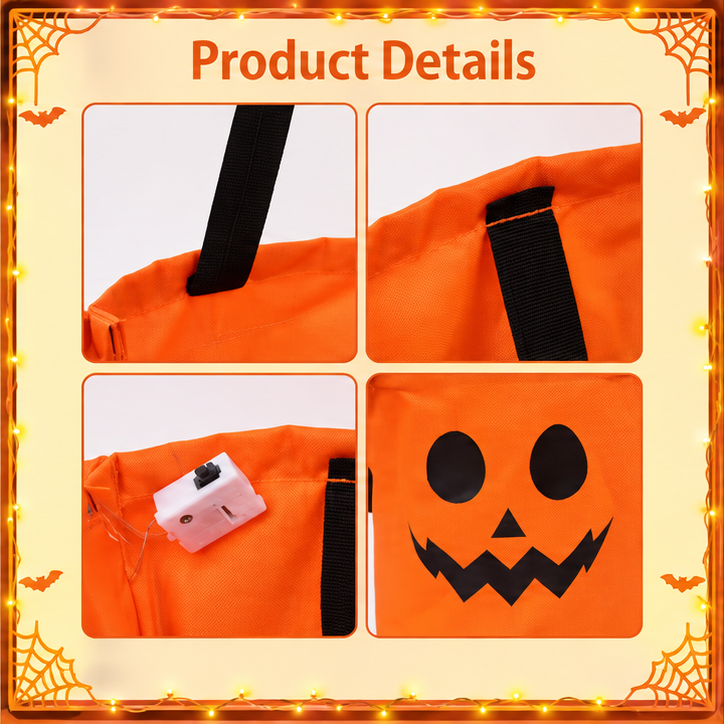 LED Halloween Trick-or-Treat Candy Bucket – Reusable Light-Up Tote Bag