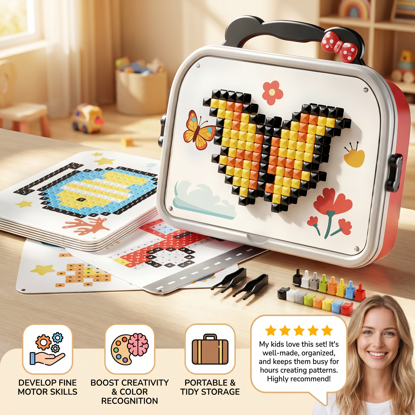 Kids Montessori Mushroom Pegboard Mosaic Puzzle Set