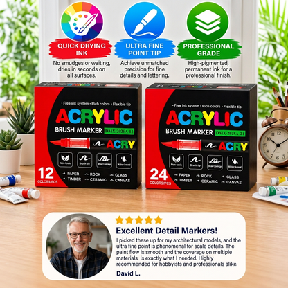 Dual-Tip Acrylic Paint Marker Set with Fine & Brush Tips