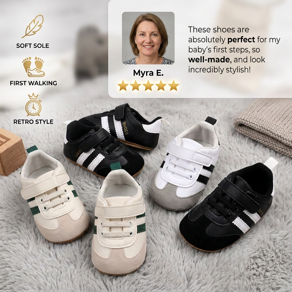 Classic Retro Baby Sneakers – Soft Sole First Walking Shoes